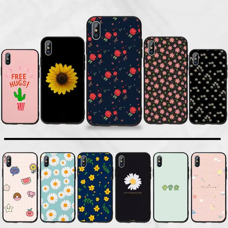 Милый цветной чехол с листочками и маргариткой КАКТУСОМ Роскошный для телефона