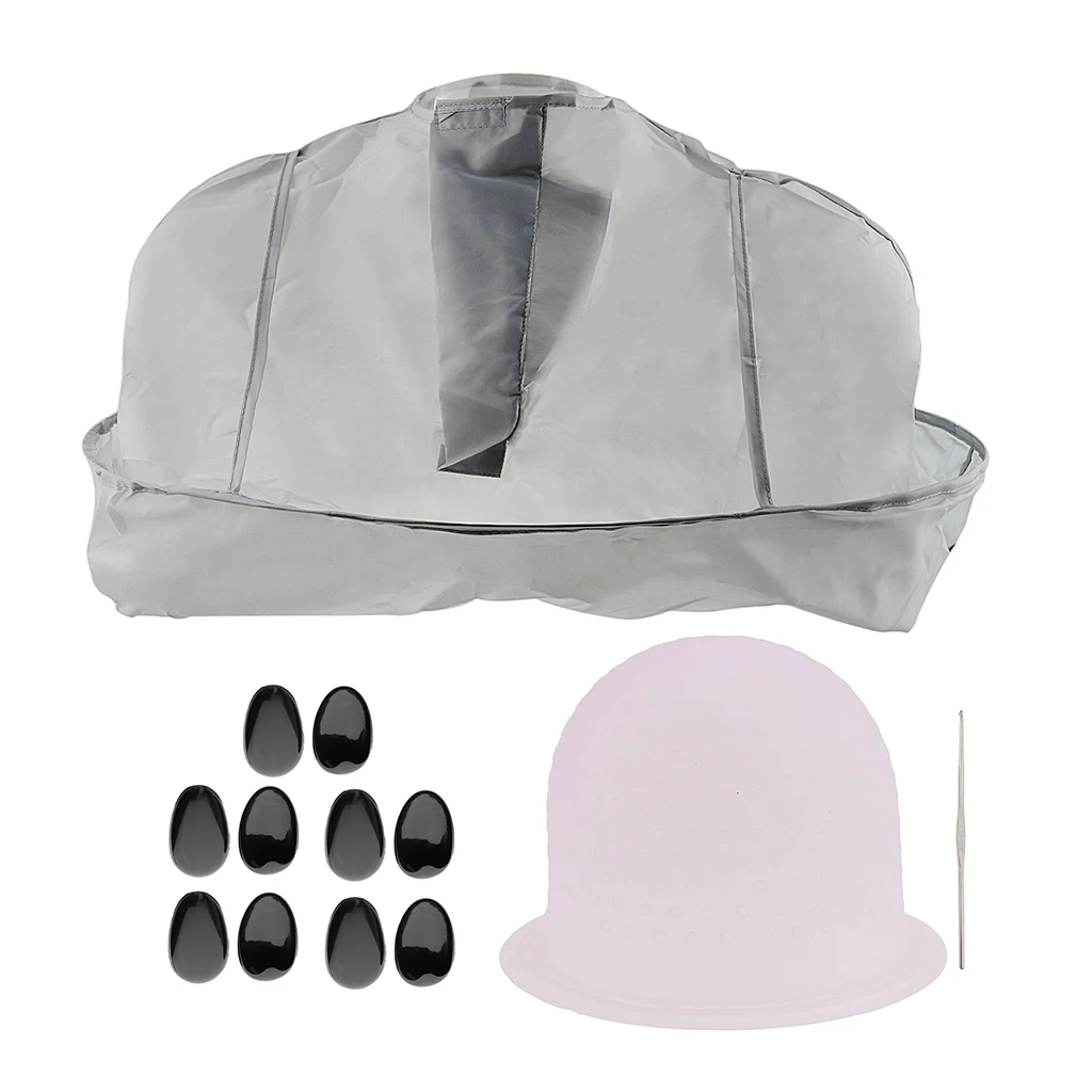 

Hair Coloring Dyeing Kit Hair Dye DIY Tool, Hairdressing Cutting Cape Tinting Ear Cover Pink Tipping Silicone Cap with Hook