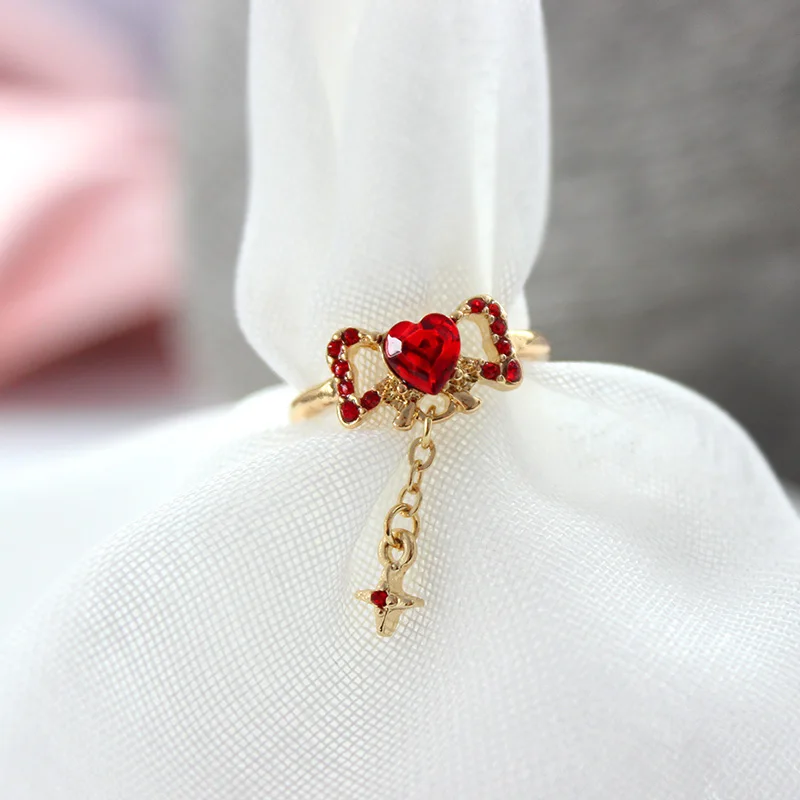 Новинка кольца SANSUMMER женское красное кольцо с любовью винтажное украшение бантом