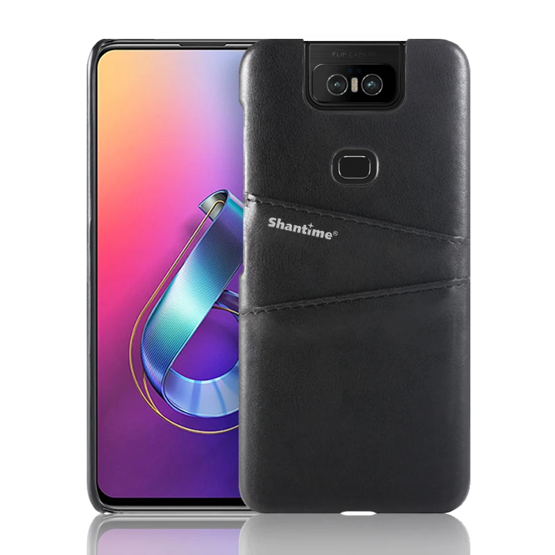 Black Обложка на заднюю панель из искусственной кожи для Asus Zenfone 6 ZS630KL чехол для телефона для Asus Zenfone 6 чехол со слотом для карт для Asus Zenfone 6z - Цвет: Black