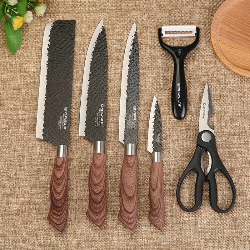 

Stainless Steel Kitchen Knives Set Tools Forged Kitchen Knives Scissors Peeler 6 pcs Chef Slicer Nakiri Paring Knife Gift Case