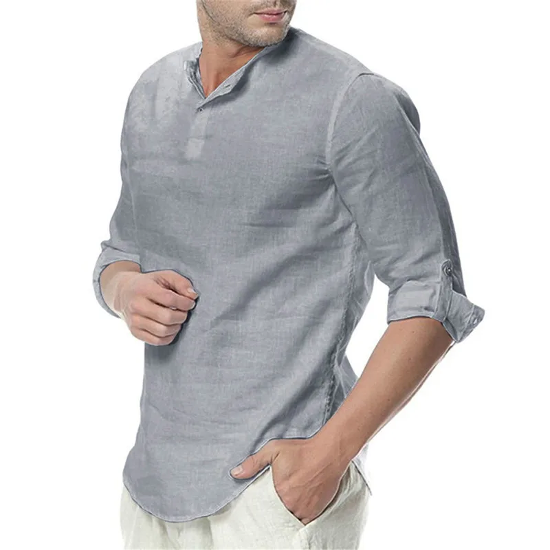 

PADEGAO 2020 New Men's Summer Long Sleeve Cotton Linen Long Sleeve Cotton Breathable Shirts Style Solid Male Shirts PDG1196