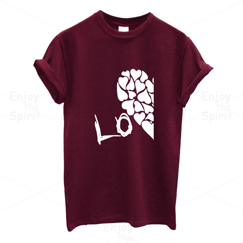 EnjoytheSpirit, новинка, летние забавные парные футболки, наполовину красное сердце, любовь, печать, хлопок, круглый вырез, футболки, крутая, короткий рукав, парная одежда - Цвет: P915MMaroon