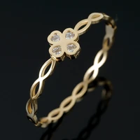 trendy cz crystal stainless steel bangles bracelet twist shaped lucky four leaf clover bangle for women girls wedding jewelry