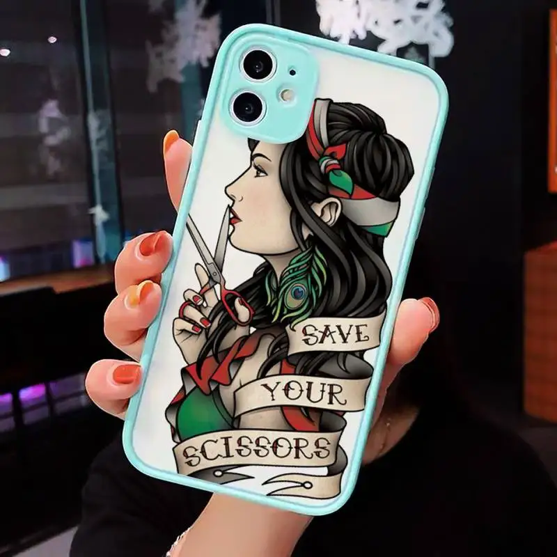 

Cool old school tattoo Phone Case For iPhone 12 11 Mini Pro XR XS Max 7 8 Plus X Matte transparent blue Cover