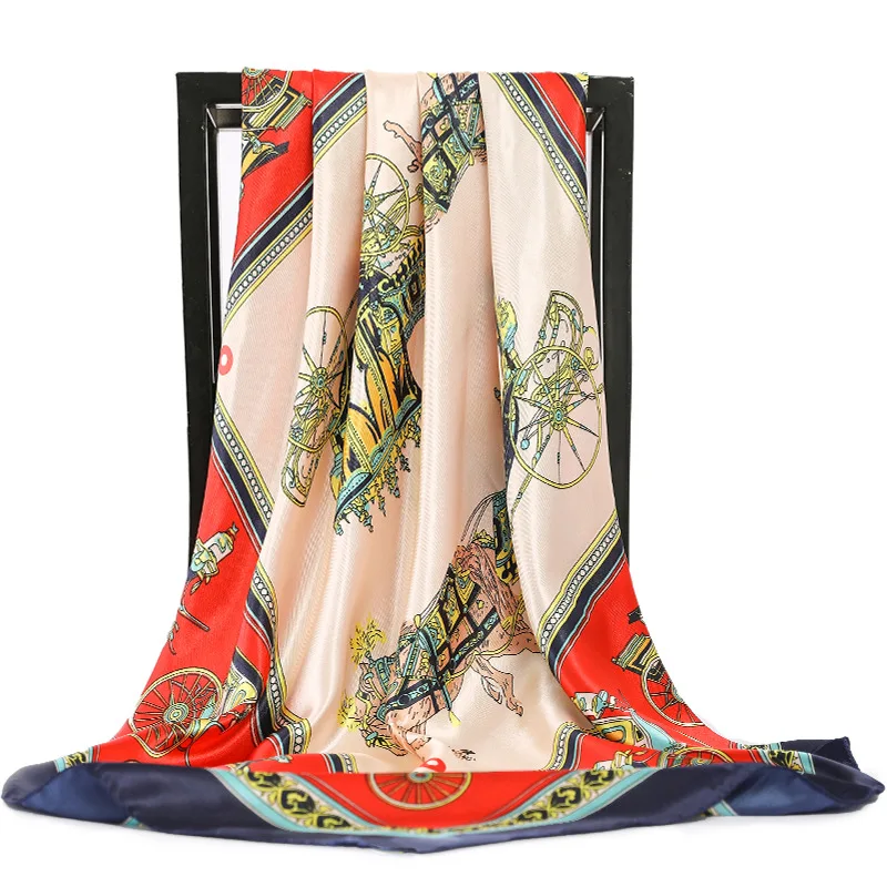 

Fashion Scarves For Women Print Silk Satin Head Scarf Female 90cmx90cm Luxury Brand Square Shawl Large Hijab Scarfs For Ladies