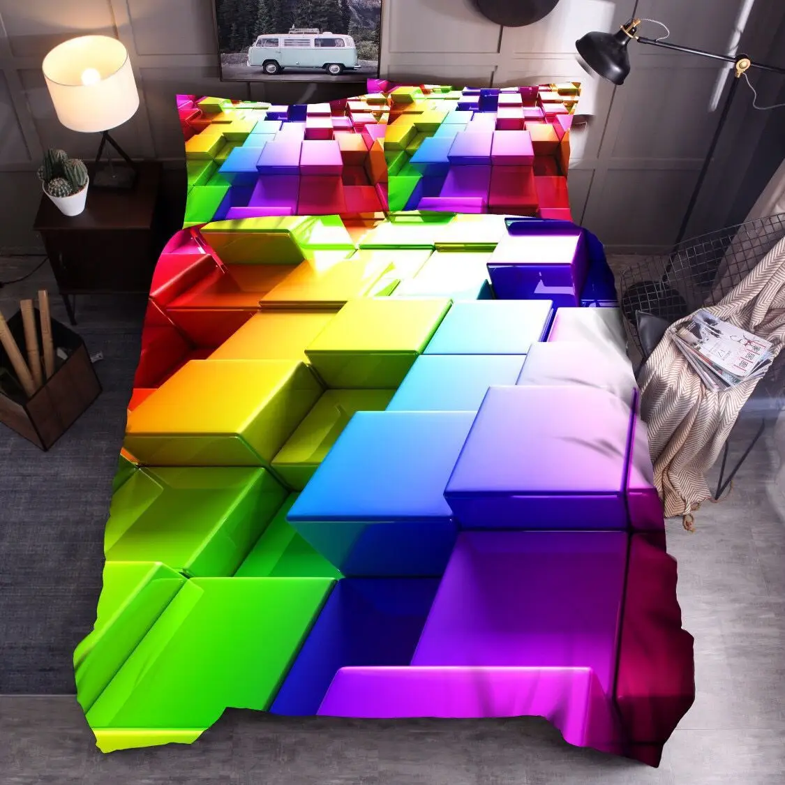 

Geometric Quilt Cover Pillowcase Without Sheet Bedding Set Creative Multi Color Home Textile American Style Bedroom Decor