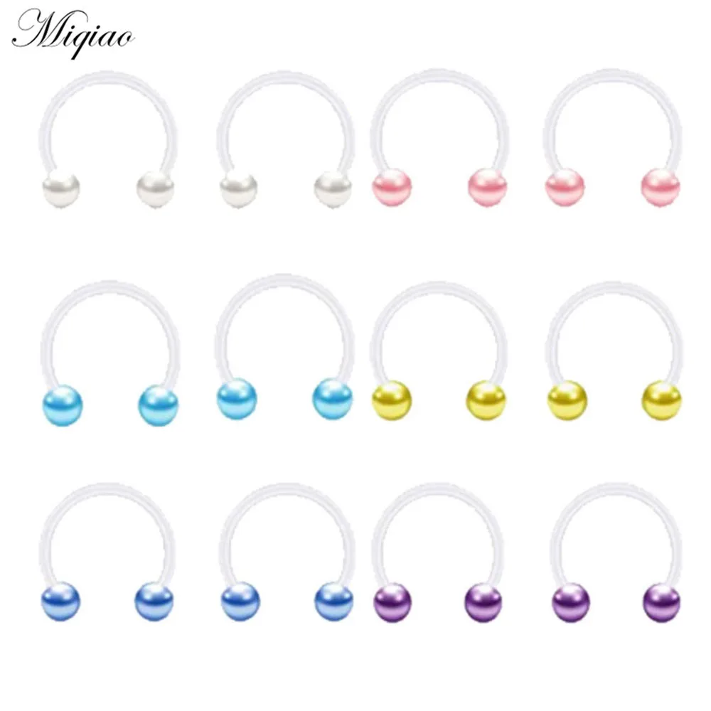 

Miqiao 2pcs Hot Sale Simple Acrylic Double Color Ball Transparent Invisible C-shaped Nose Ring Body Exquisite Piercing Jewelry