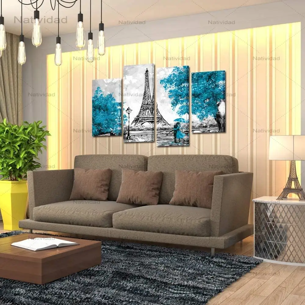 

4 Pcs European Style Hd Print Black White and Red Umbrella Couple Picture Canvas Wall Art Modular Painting Poster for Bedroom