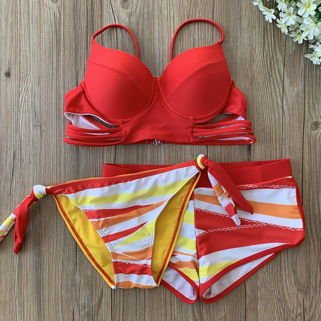 2020 Женский комплект бикини купальник из трех предметов бюстгальтер с