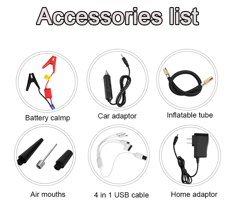 

Built-in air pump car jump starter 12v polymer li-ion battery portable auto emergency tool kit