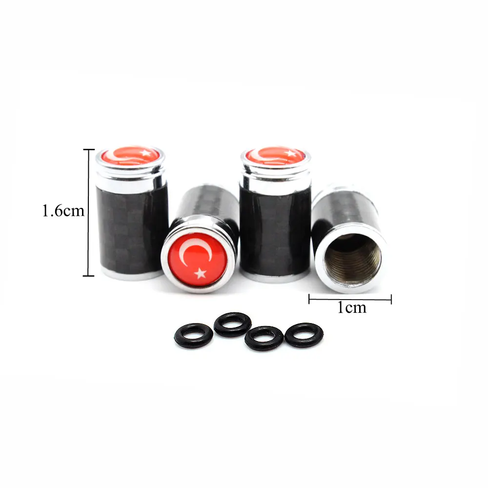 

4 Pcs/Set Copper + Carbon Fiber Turkey flag Style Tire Valve Stem Cap Tire Wheel Stem Air Valve Caps for Auto Cars