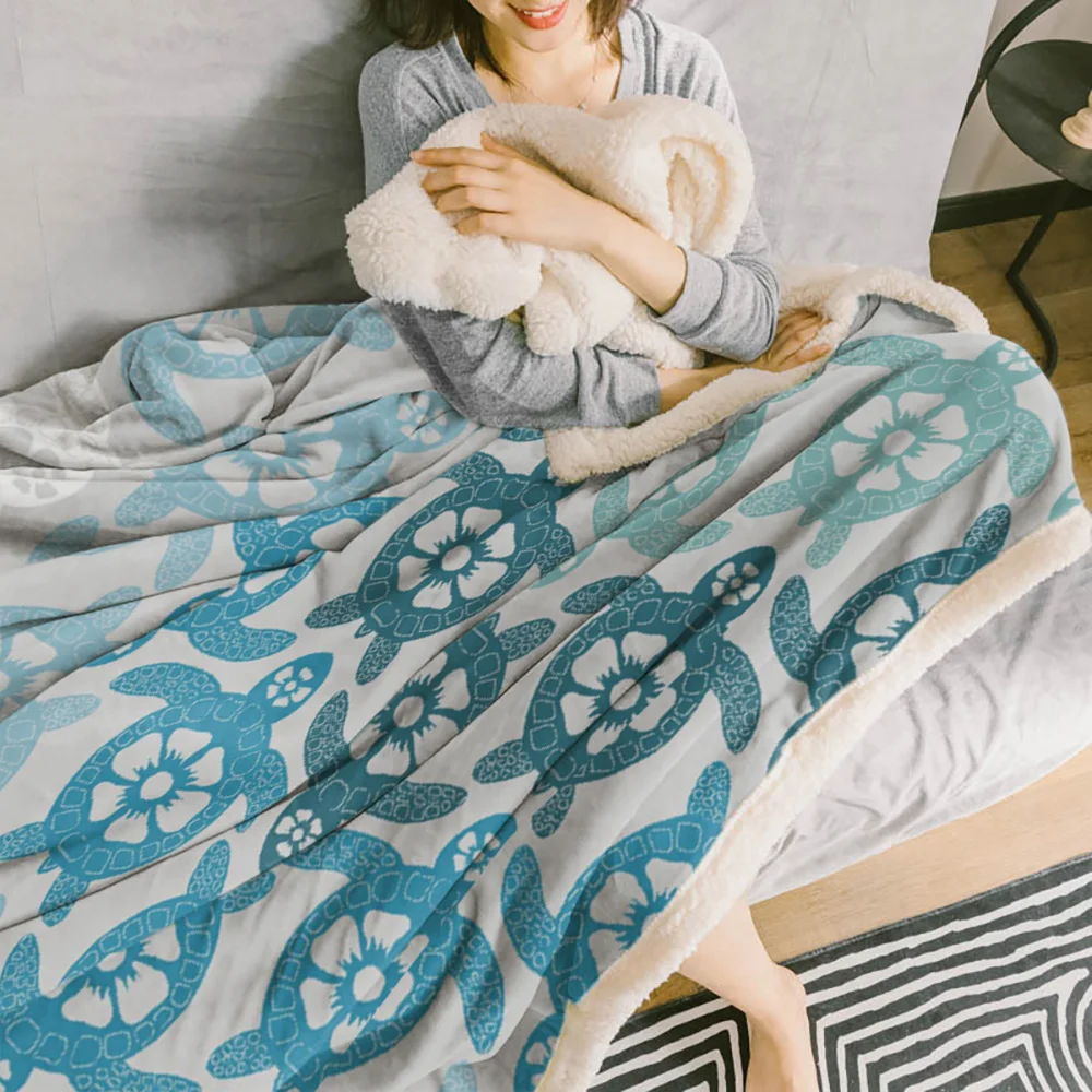 Коралловое синее морское черепаховое зеленое белое одеяло с цветочным рисунком