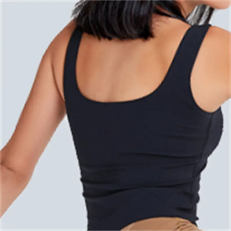 Nepoagym BLUESY Women Waist Length Workout Tank Top with Built In Bra Brushed U Neck Long Yoga Top Sports Sleeveless Gym Shirt