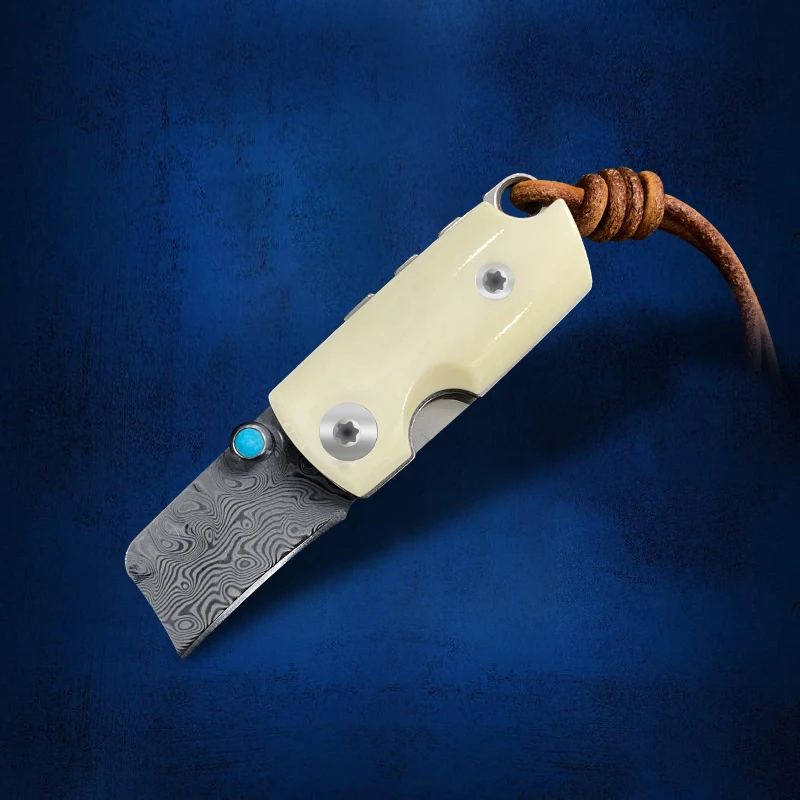 

Damascus Mini Knife Beef Bone Fruit Knife Portable Self-defense Folding Knife EDC Tool Letter Opener