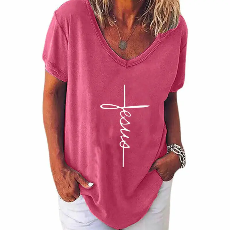 

Women Short Sleeve Basic T-Shirt Summer Holiday Casual Loose Blouse Tee Tops