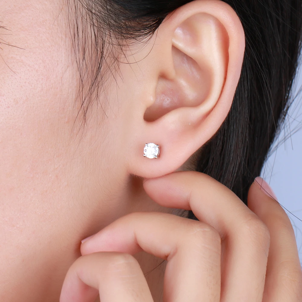 Veryins Sterling S925 5mm Moissanite Stud Earrings Push Back for Women Wedding Gift |