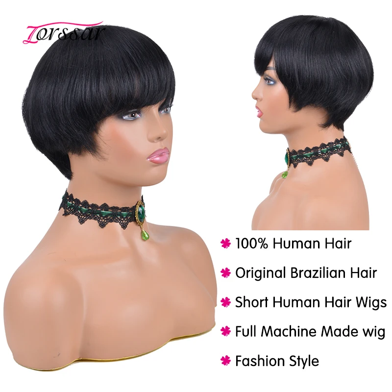 

Short Pixie Cut Straight Hair Wig Peruvian Remy Human Hair Full Wigs For Black Women Ombre Cheap Bob Human Hair Wigs With Bang