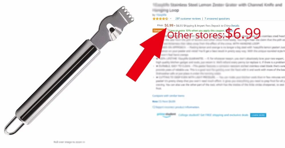 

Stainless Steel Lemon Zester Grater with Channel Knife and Hanging Loop