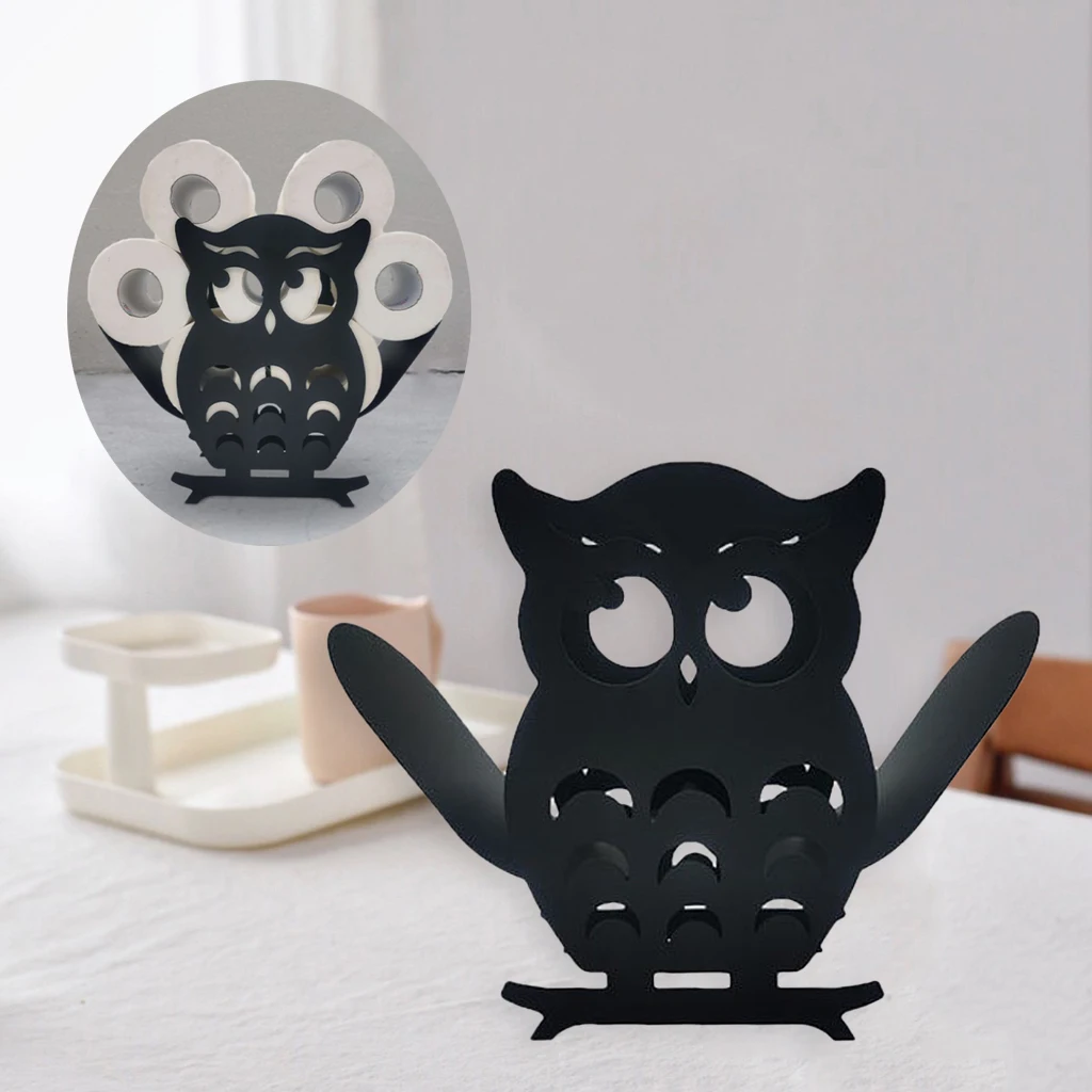 Owl Toilet Paper Roll Holder Free Standing Cute & Funny Bathroom Tissue Storage Stand Washroom Office Decor Accessories Black