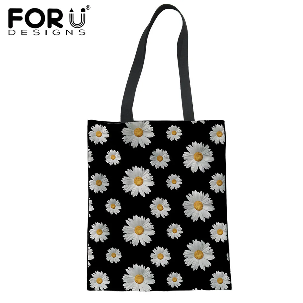 

FORUDESIGNS Women Canvas Tote Bag Sunflower Print Large Capacity Reusable Eco Female Shoulder Shopper Bags Bolso Bandolera Mujer
