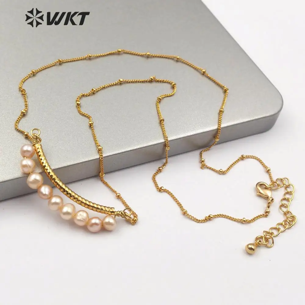 WT-JN102 WKT Natural Freshwater Pearl Necklace Gold Electroplated 18 Inch Women Fashion Jewelry Gift For | Украшения и аксессуары
