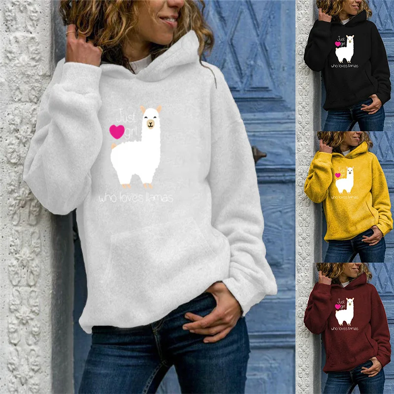 Свободный свитер с капюшоном милым рисунком Милые толстовки для женщин верхняя