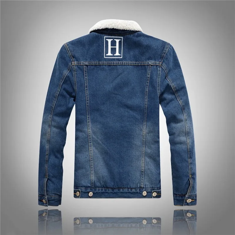 

Winter New Fashion Men Short Casual Fur Lining Coats Male Single Breasted Turn Down Collar Jackets Jean Denim Large Size M-5XL