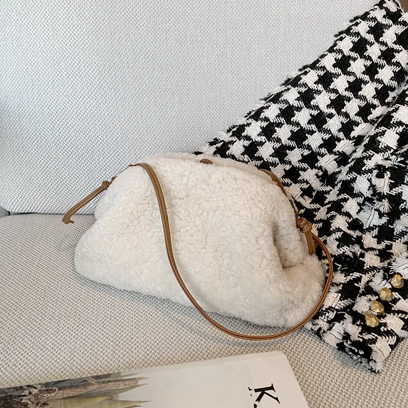 WOONAM женская модная сумка из натуральной шерсти зимняя клатч через плечо