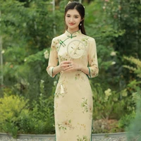 2021 autumn and winter suede side eight button long cheongsam dress improved republic of china style cheongsam young style