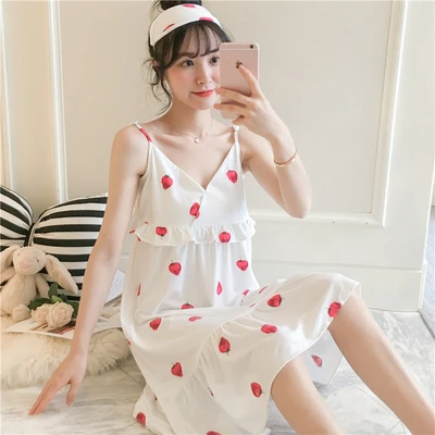 cotton Nightgown Летняя хлопковая ночная рубашка, Женская длинная сексуальная ночная рубашка с цветочным рисунком и v-образным вырезом, Повседневная Ночная рубашка XXL - Цвет: cotton Nightgown