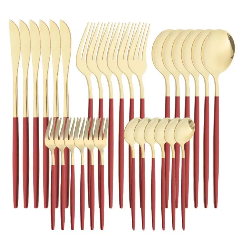 

30pcs Western Portuguese Dinnerware Set Stainless Steel Cutlery Set Fork Knife Spoon Tableware Set Kitchen Bar Accessories