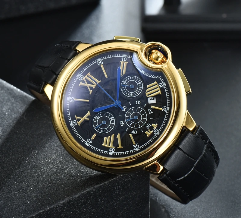 

New Casual Sport Chronograph Men's Watches Stainless Steel Band Wristwatch Big Dial Quartz Clock with Pointers All Dial Work