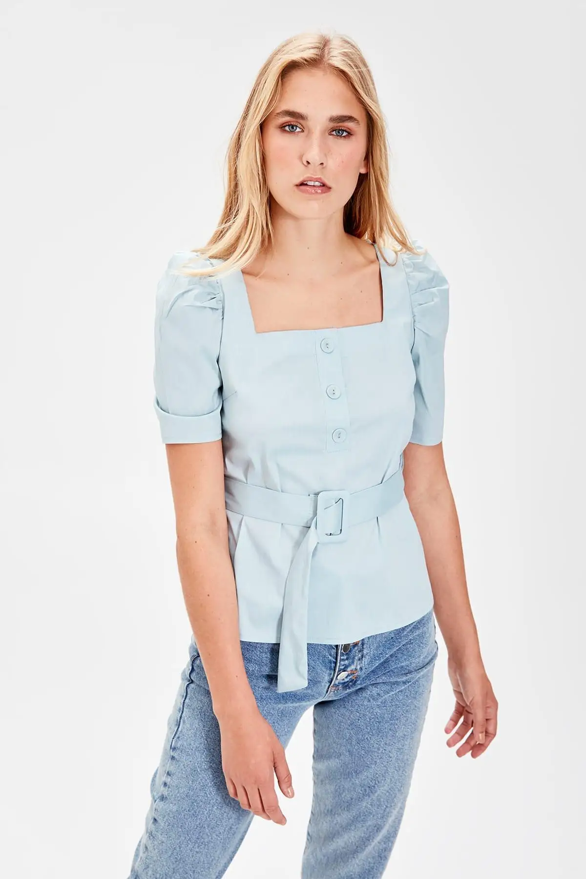 Trendyol Mavi Кнопка деталь Bluz TWOAW20BZ0133