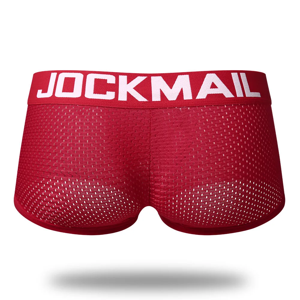 Бренд JOCKMAIL, мужские боксеры, хлопковое сексуальное мужское нижнее белье, боксеры с u-образной выпуклой сумкой, трусы с принтом листьев, Сетчатое дышащее нижнее белье для геев
