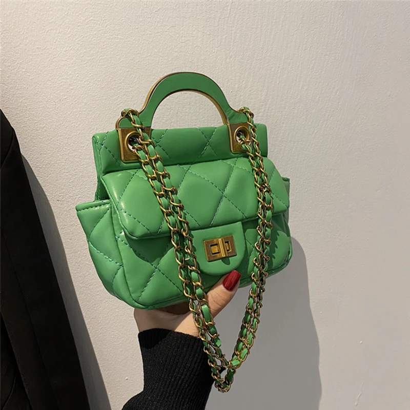 

Burminsa Designer Quilted Mini Chain Shoulder Crossbody Bags For Women Luxury Brand Short Handle Ladies Purses And Handbags 2021
