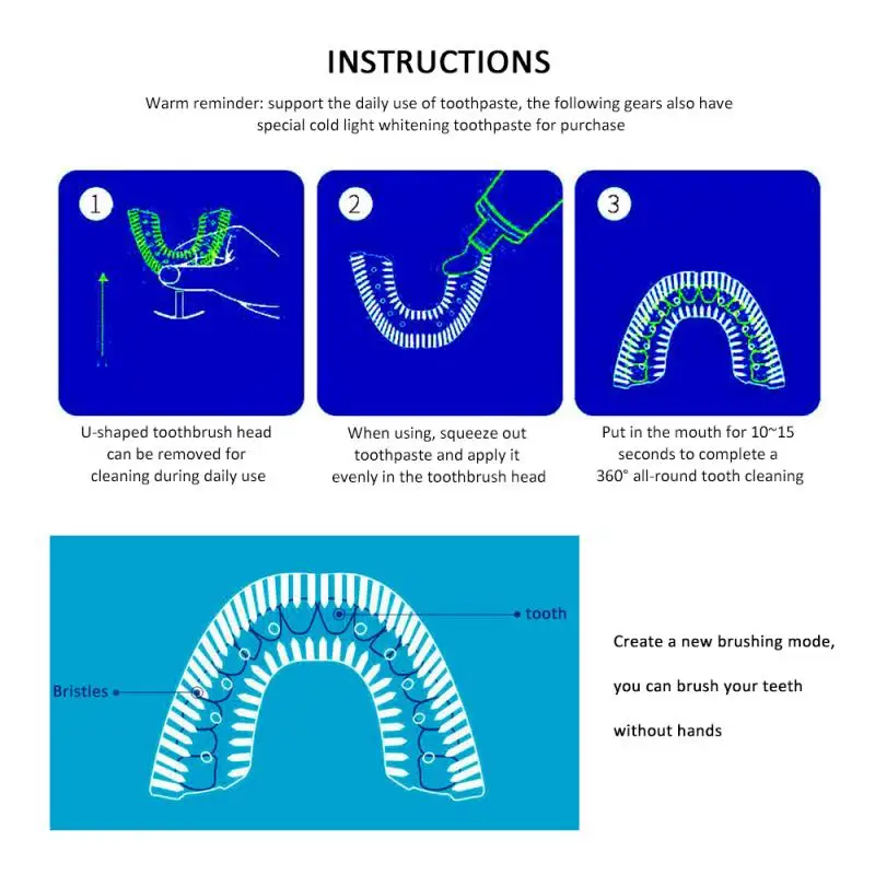 

360 Rotating U Type Sonic Electric Toothbrush Ultrasonic Vibration Whiten Teeth 4 Modes Toothbrush soniczna