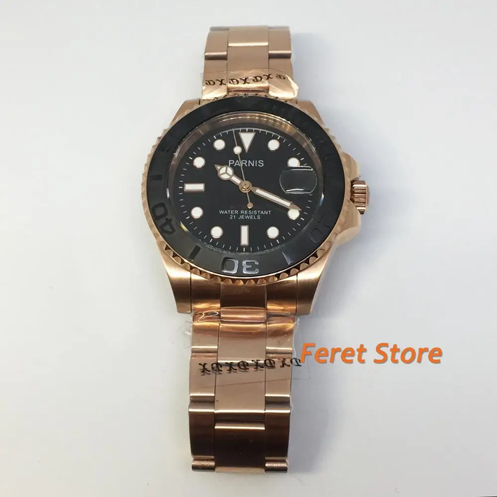 Парнис 41 мм Дата Бизнес класса Люкс с покрытием из розового золота чехол стальной