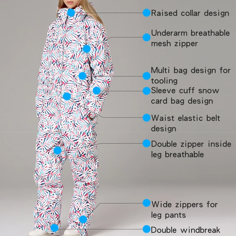 Лыжный костюм для женщин ветрозащитный водонепроницаемый комбинезон снега