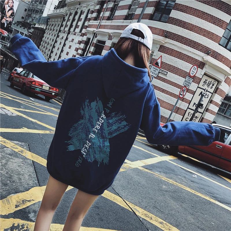 Осенне зимняя флисовая толстовка с капюшоном Harajuku пуловер принтом толстые