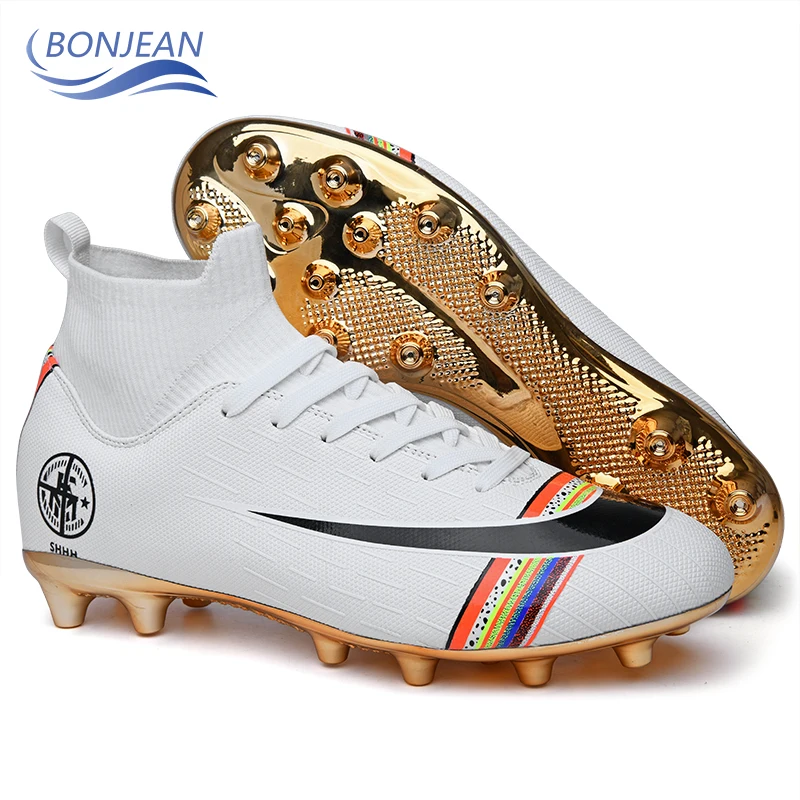 Gold plated bottom Boys Soccer Shoes High Top Kids Football Boots Men Breathable Cleats Antiskid Chaussure | Спорт и развлечения