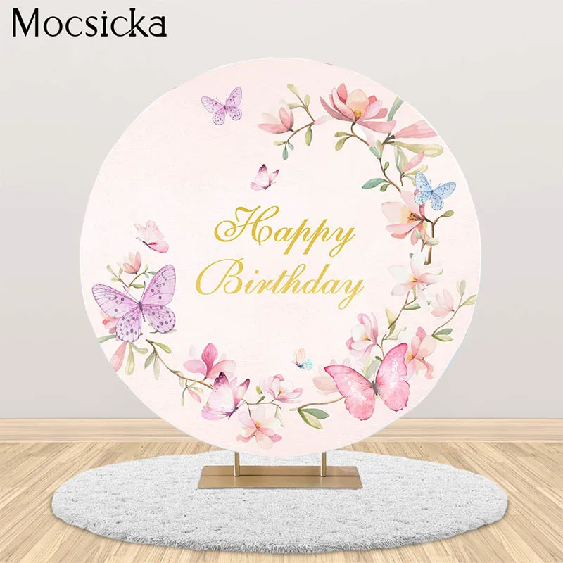 

Mocsicka Photography Background Pink Flowers Fairy Butterfly Girls Birthday Party Photophone Photo Backdrops Banner Props Studio