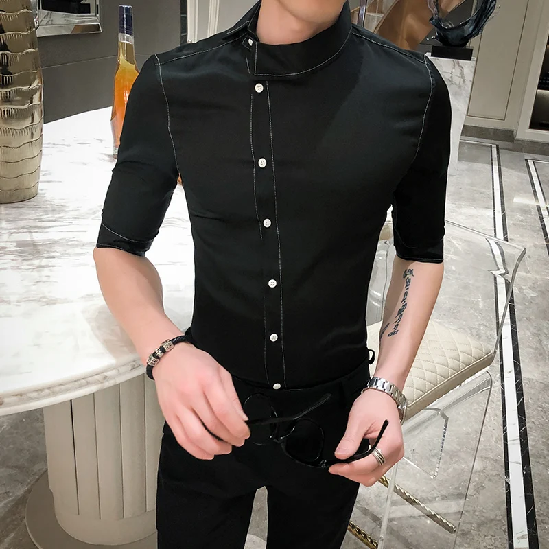 Высокое качество модная рубашка с частичной планкой мужская летняя воротником