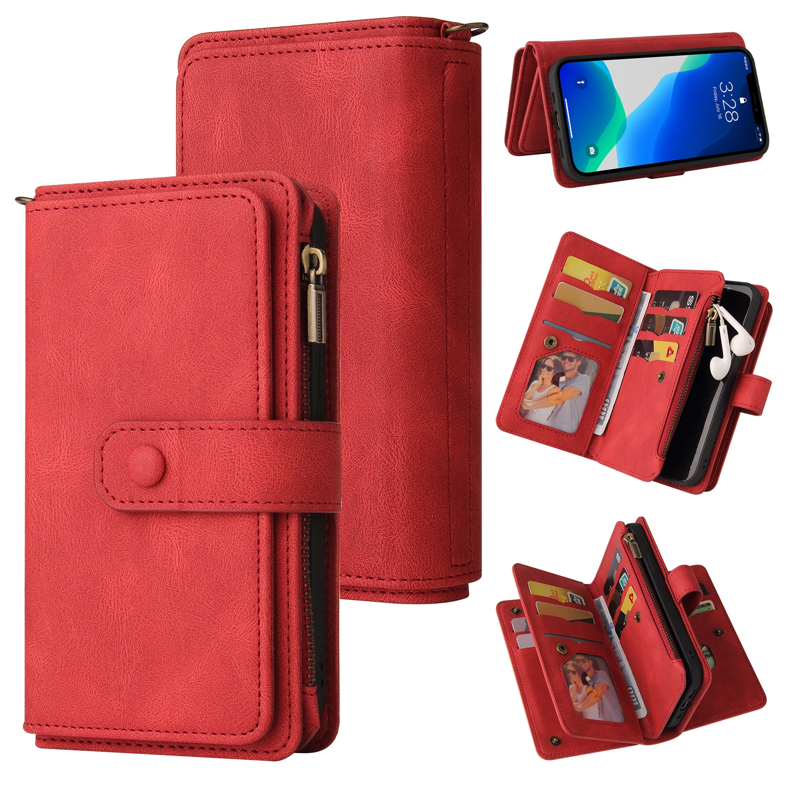 

For LG G9 G900 Velvet / Stylo 6 / Stylo 7 4G 5G New 15 Card Zipped Multifunction Wrist Strap Wallet PU Leather Case Cover Shell
