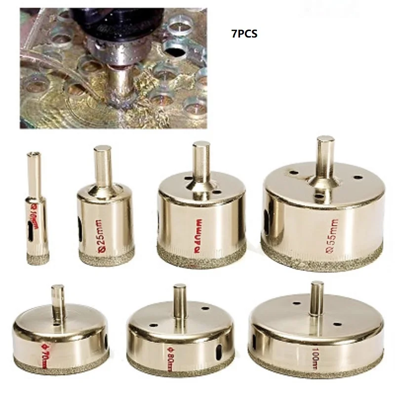 

7pcs/Set 10-100mm Diamond Drill Bit Hole Saw Set Diamond Tool For Glass Ceramic Marble Tile Granite Woodworking Tool