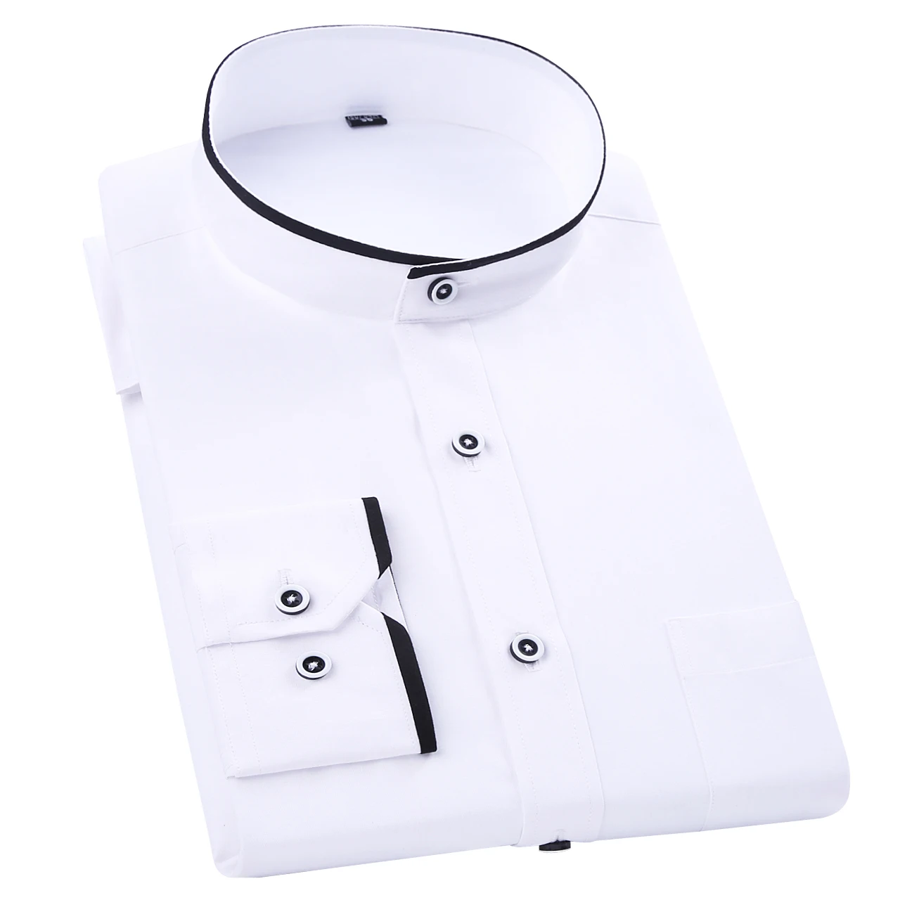 

Pop Vogue Stand Collar Long Sleeve Slim Fit Soft Comfortable Men Dress Shirts Party Wedding Male Tuxedo Shirts