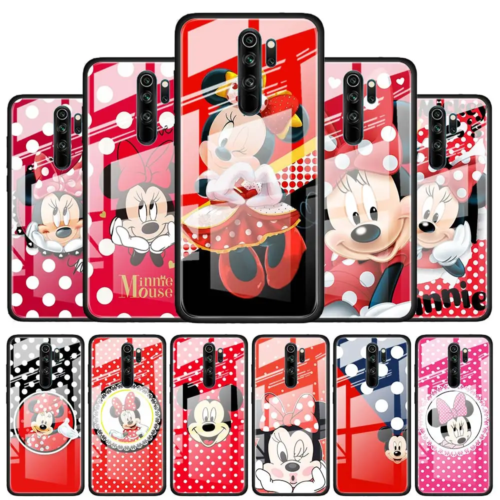 

Disney Minnie Mouse Point for Xiaomi Redmi K40 K30 K20 Pro Plus 9C 9A 9 8A 7 Luxury Shell Tempered Glass Phone Case Cover