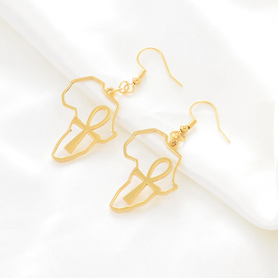 Anniyo Africa Map &amp Ankh Pendant Necklace Women Girl Gold Color Jewelry African Nile Key Chains Egyptian Symbol Cross #154621 |