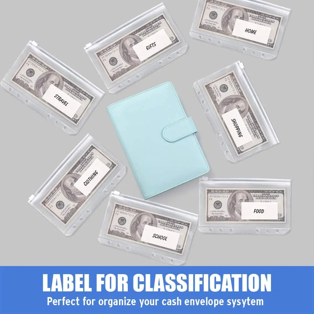 

A6 Clear Binder Pockets Zipper Folders for Cash Cards, 6 Holes Binder Envelopes with Card Slot for Notebook Planner Organizer