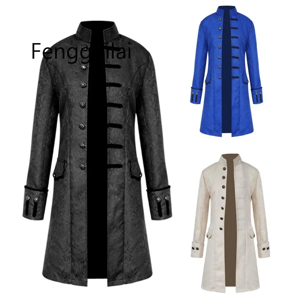 Куртка мужская из жаккардовой ткани Длинная ветровка в стиле ретро стимпанк